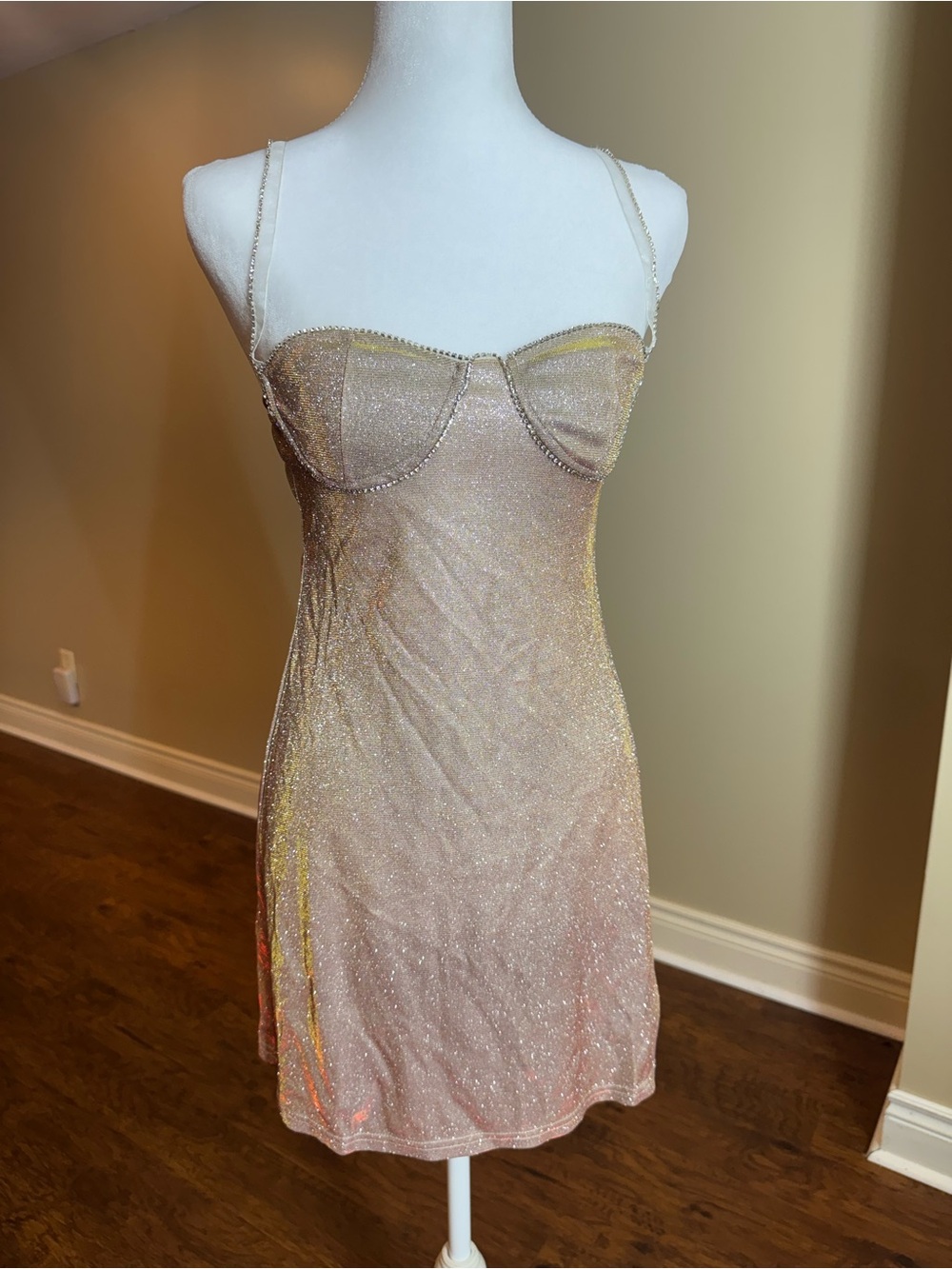Shimmering Pink Mini Slip Dress with Corset Accents